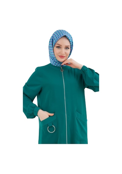 Armine Kadın Kolları Lastikli Cepli Fermuarlı Giy Çık 24yt546 Zümrüt