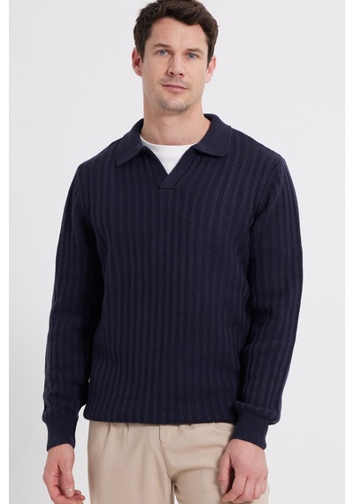 Tudors Erkek Standart Fit Normal Kesim Polo Yaka Lacivert Kazak-46285