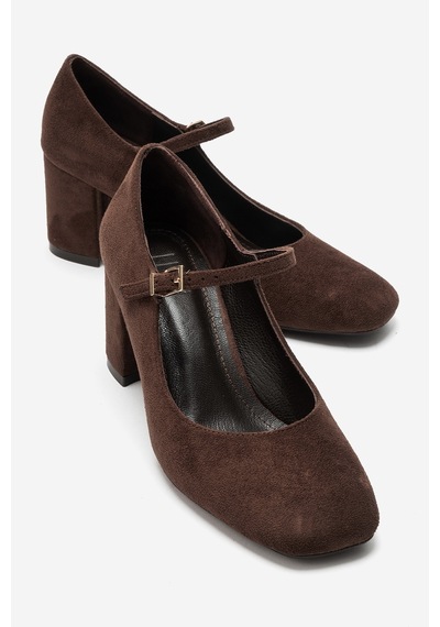 Luvi Shoes Nıcho Kahverengi Süet Kadın Kalın Topuklu Ayakkabı