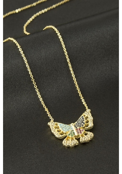 Ilkeshop Kelebek Zirkon Taşlı Kolye - Sarı