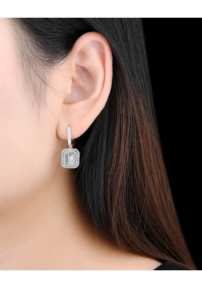 Brezza Lusso Jewelry Beyaz Full Taş Baget Attractive Kadın Kolye Küpe Seti