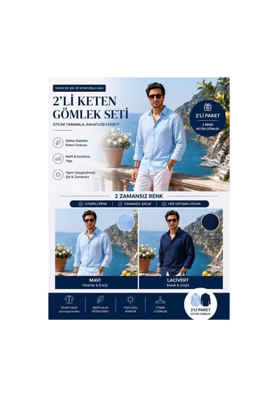 Baselco Amalfi Muslin Oversize Gömlek - Basic Fresh Lacivert + Mavi