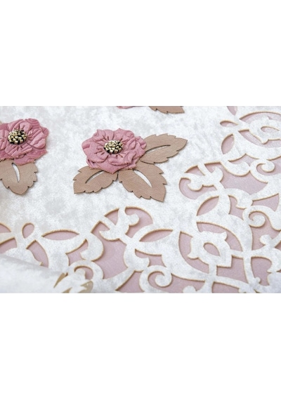 Afife Kadife Krem Pudra Sofra Takımı 8 Kişilik 160x230 Cm 34 Parça -1426 Çok Renkli