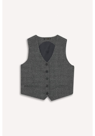 DeFacto V Yaka Kareli Düğmeli Blazer Yelek D8634AX24AUAR104 Antrasit
