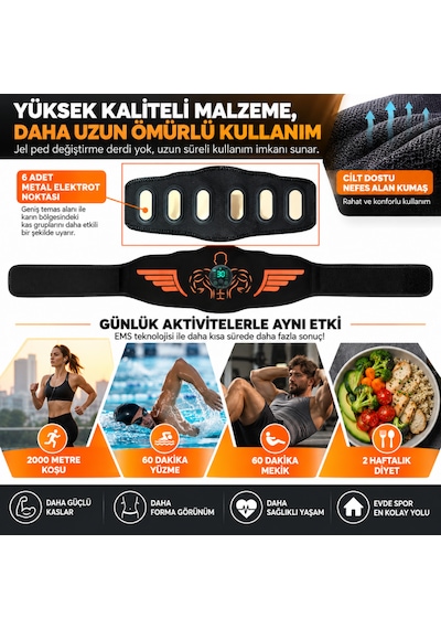 Ems Karın Kası Kemeri 30 Seviye 10 Mod Şarjlı Kas Stimülatörü 40 Cm Uzatma Aparatı