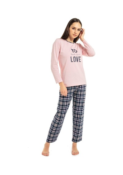 Vishenka Vıshenka Kadın Love Yazı Baskılı %100 Pamuk Pembe Pijama Takımı Pembe