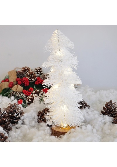 30cm Işıklı Simli Dekoratif Beyaz Çam Ağacı 30 Cm