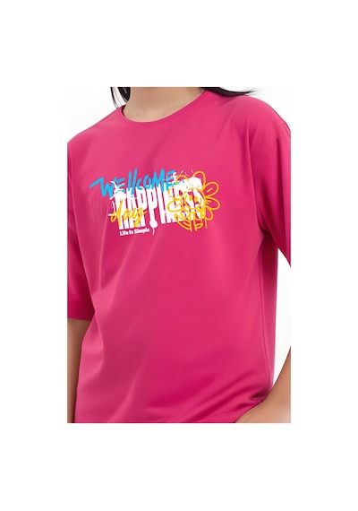 Fyk Kids Kız Çocuk Wellcome Happines Baskılı Tişört Fuşya