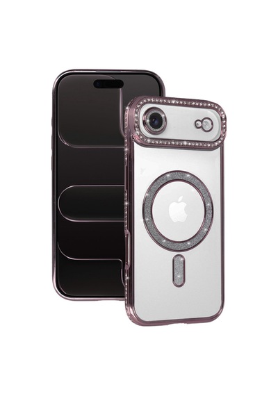 Apple iPhone Uyumlu 17 Air Joke Simli Magneticsafe Kılıf - Pembe Bz8683140895846