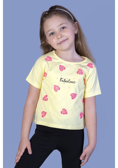 Toontoy Kids Toontoy Kız Çocuk Yaprak Desenli Fabulous Baskılı Tişört Sarı