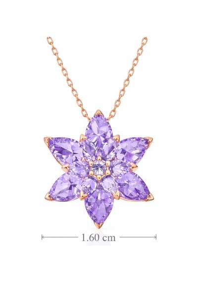 Gümüş Rose Lila Lotus Çiçeği Kolye Çok Renkli Çok Renkli