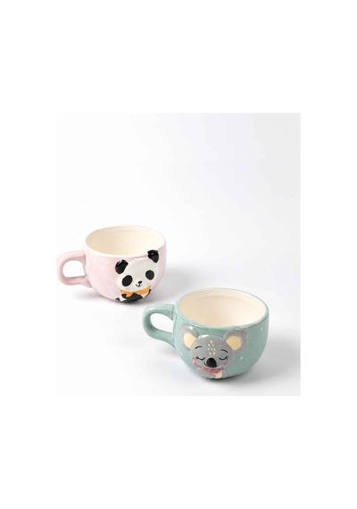 Minizoo Sevimli Fil Ve Panda Figürlü 2 Adet Porselen Kupa Seti Renklı