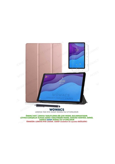 Lenovo Tab M10 Hd 2.nesil Tb-x306f Kılıf Smart Kapak Tablet Kılıfı + Ekran Koruyucu + Kalem Arka Kapak