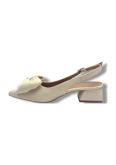 C-shoes Mr151-26 Saten Tokalı Fiyonk Kısa Kare Topuk Arkası Açık Kadın Ayakkabı Krem