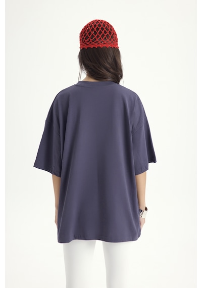 Mai Studios Co. Lip Print Oversize Füme T-shirt Füme