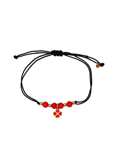 Gümüş Yonca Motifli Mercan Makrome Bileklik - B070701