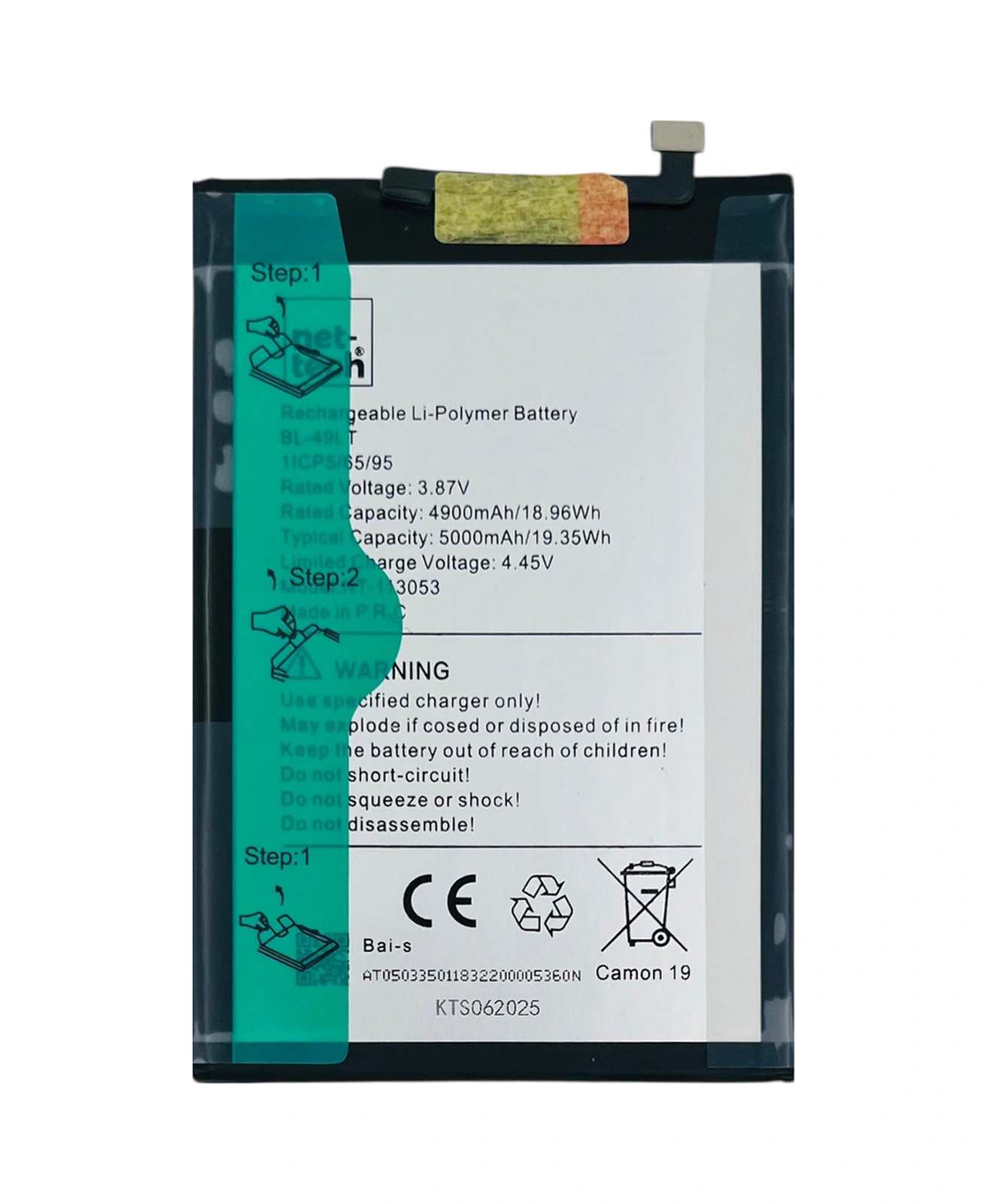 Teknonet Tecno Camon 19 Uyumlu Nettech Bl-49lt 5000 Mah Batarya - Siyah