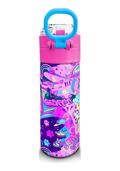 Coral High Kids Grafiti Desenli Pipetli Ve Direkt İçim Çelik Termos 500 Ml 31961 Desenli