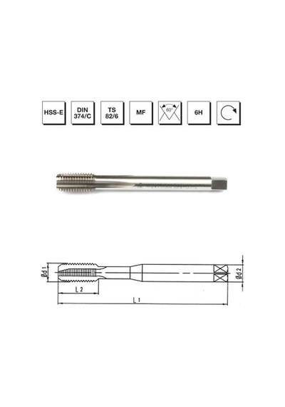 Mte Makina Takım M10x1.25 Hss - E Dın 374/c Metrik İnce Vidalı Düz Kanallı Makina Kılavuzu - B00105751000