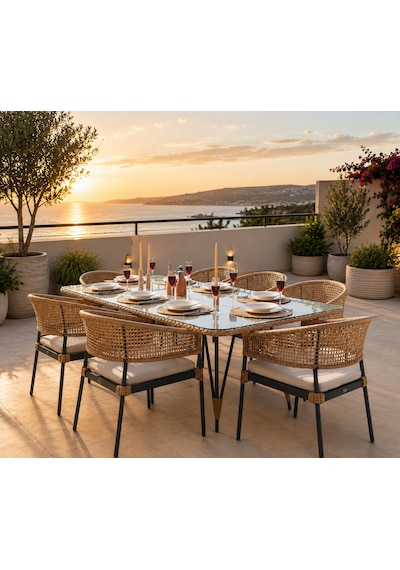 Rattan Bahçe Ve Balkon Takımı Luxury Wista Model 3+1+1 Kahverengi