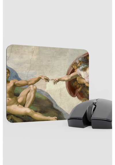 Ademin Yaratılışı Tablo Michelangelo V3 22x18 Gaming Kauçuk Kaymaz Taban Mouse Pad Fare Altlığı