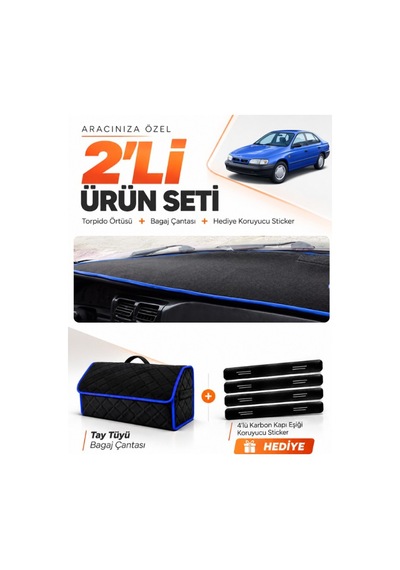 Toyota Carina E T190 Aırbaglı 1992-1997 Uyumlu Torpido Örtüsü + Tay Tüyü Çanta Seti - Siyah Mavi
