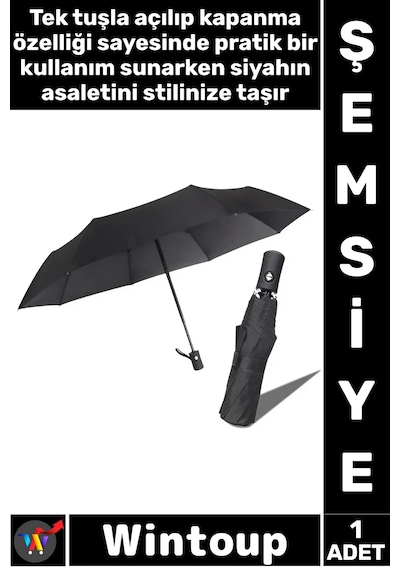 Şemsiye Premium Rüzgara Dayanıklı Su Geçirmez Katlanabilir Konforlu Lüks Tam Otomatik Şemsiye Siyah Çok Renkli
