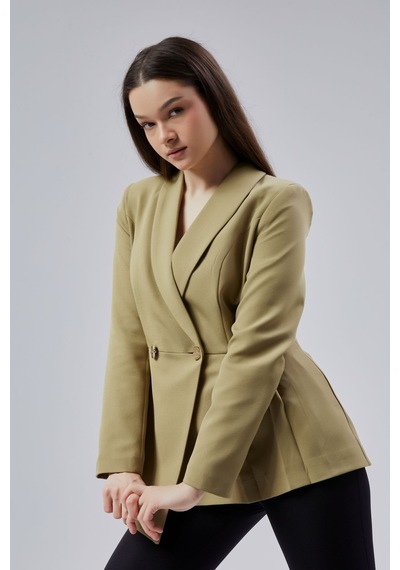 Haki Regular Fit Pile Detaylı Blazer Ceket Siyah
