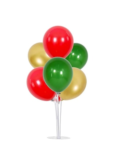 2 Adet Balon Standı 14 Adet Yeşil Kırmızı Gold Yılbaşı Balon Set