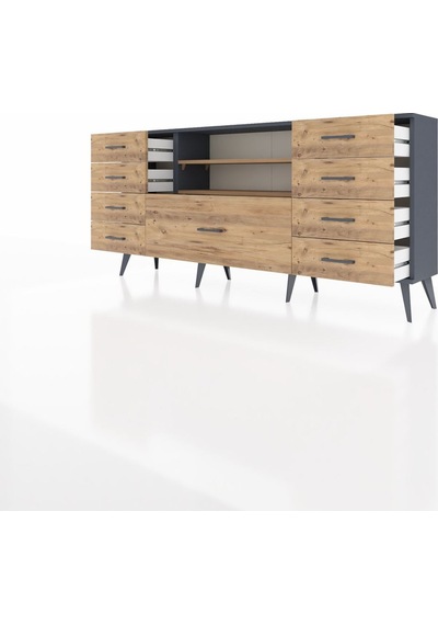 Arges Konsol 2 Raflı 9 Çekmeceli 176x30x83 Antrasit-çam/çam Çam/çam Arges Konsol 2 Raflı 9 Çekmeceli 176x30x83 Antrasit-çam/çam Çam/çam