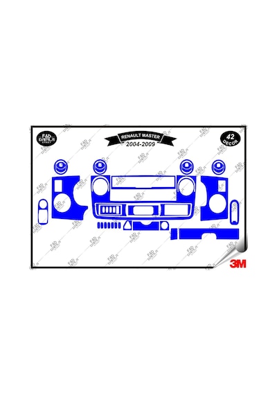 Renault Master 2 2004-2009 Torpido Konsol Trim Göğüs Maun Kaplama Set 42 Parça Mavi