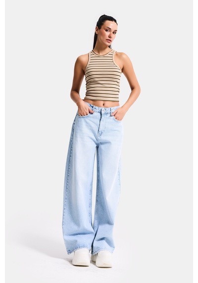 Itsbasic Kadın Ice 4s6-3 Süper Baggy Fit Bol Kesim Orta Bel Denim Jean Buz Mavi