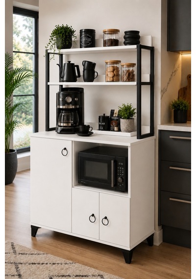 Çok Amaçlı Kahve Köşesi Ve Mikrodalga Fırın Dolabı Mutfak Düzenleyici Raf Organizer 97x33x165 Cm Beyaz Çok Amaçlı Kahve Köşesi Ve Mikrodalga Fırın Dolabı Mutfak Düzenleyici Raf Organizer 97x33x165 Cm Beyaz