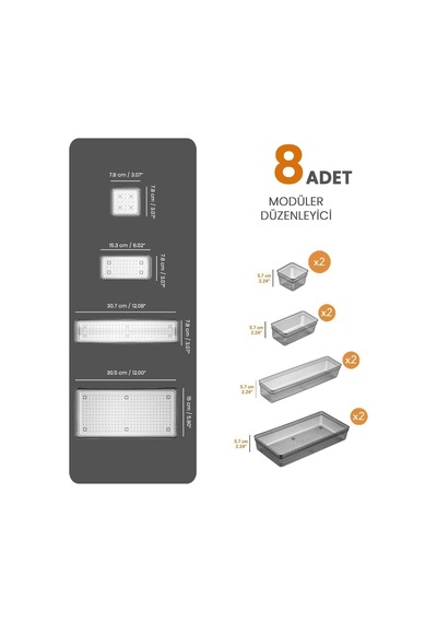 Meleni Baby 8 Parça Bebek Çekmece Düzenleyici - Bebek Organizer - Bebek Bakım Organizer - Antrasit Diğer