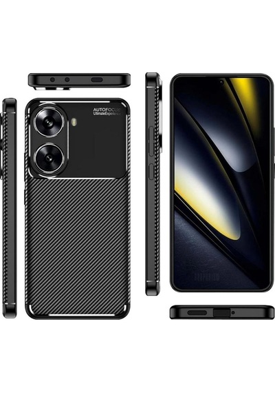 Poco X7 Pro Iron Man Edition Uyumlu Silikon Kılıf Karbon Desenli Kamera Korumalı Kapak Siyah Siyah