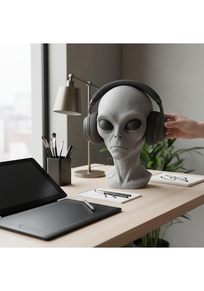 Happy3dworld Uzaylı Büst Kulaklık Standı, 3d Baskı Bilim Kurgu Masaüstü Dekor