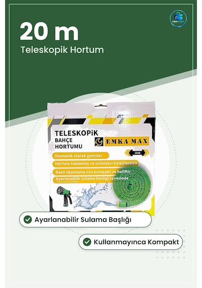 Teleskopik Bahçe Hortumu 20 M Yeşil Esnek Genleşen Sulama Hortum