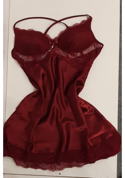 Duchesse 137 Çeyizlik Dantelli Saten 6'lı Set -bordo Bordo