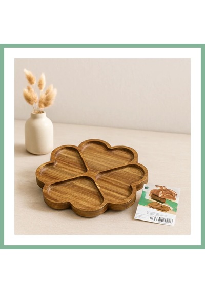 Bşkvirgo Ahşap Yuvarlak Sunum Tepsisi 4 Kalp Bölmeli Akasya 21x1.4 Cm Bsk2026