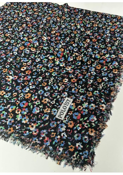 Poloist Desenli Flamalı Keten Eşarp- 05653 Mavi