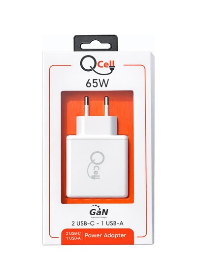 Qcell Super Fast Charger 3 Port 65 Watt Gan Beyaz Adaptör Süper Hızlı Şarj