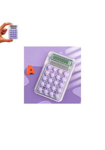 Mini Hesap Makinesi Silikon Tuşlu Lcd Ekran 8 Haneli Şeffaf Mini Hesap Makinesi Ebat 8,5cm X 5,4cm Lila