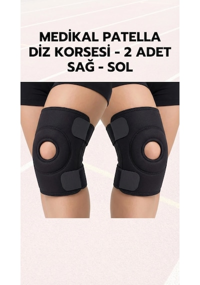 Patella Destekli Sporcu Diz Korsesi İkili Set - Sağ Sol Çapraz Bağ Menisküs Siyah