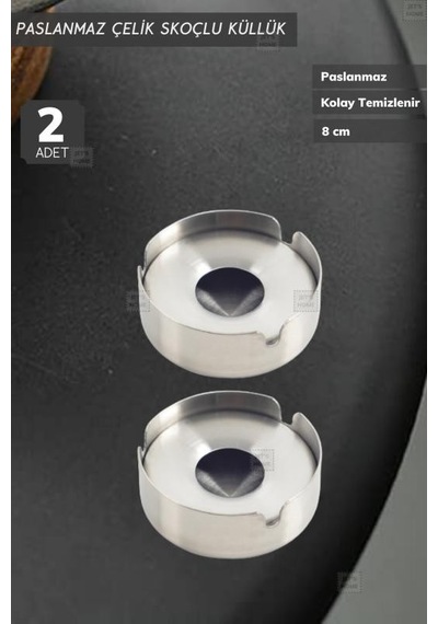 2 Li Set Skoçlu Küllük 8 Cm Paslanmaz Çelik Kül Tablası Sigara Küllüğü
