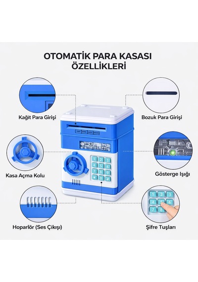 Şifreli Otomatik Para Kasası Çocuklar İçin Sesli Ve Işıklı Tasarruf Kumbarası