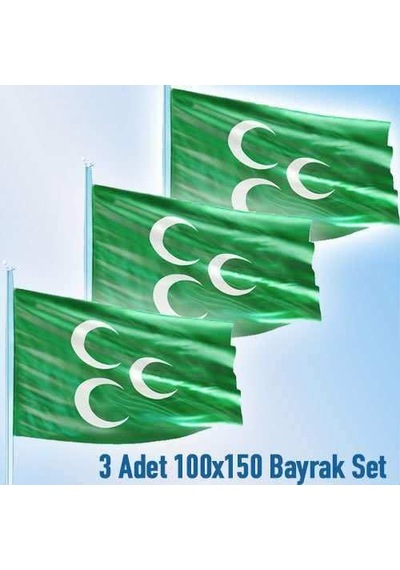 Osmanlı Yeşil 3 Hilal 3 Adet 100x150cm Raşel Bayrak Set 1
