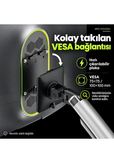 Npo Std11924 Everglow 17-35" 24kg Destekli Rgb Profesyonel Gaming Vesa Çift Kol Monitör Tutucu
