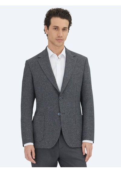 Kip Gri Mikro Modern Fit %100 Yün Ceket Gri