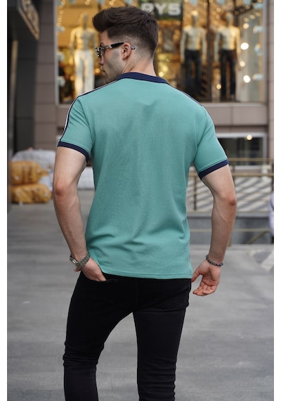 Madmext Mint Yeşili Kol Şeritli Polo Yaka Tişört 5888 Mint Yeşili