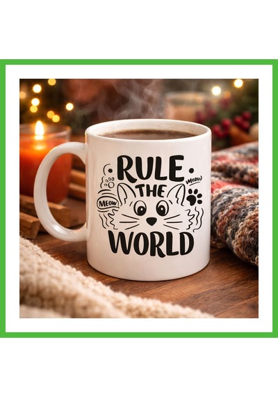 Vaveni Rule The World Kedi Desenli Porselen Kupa Model 61 Sevimli Kedi Figürlü Kahve Kupası Arz Diğer